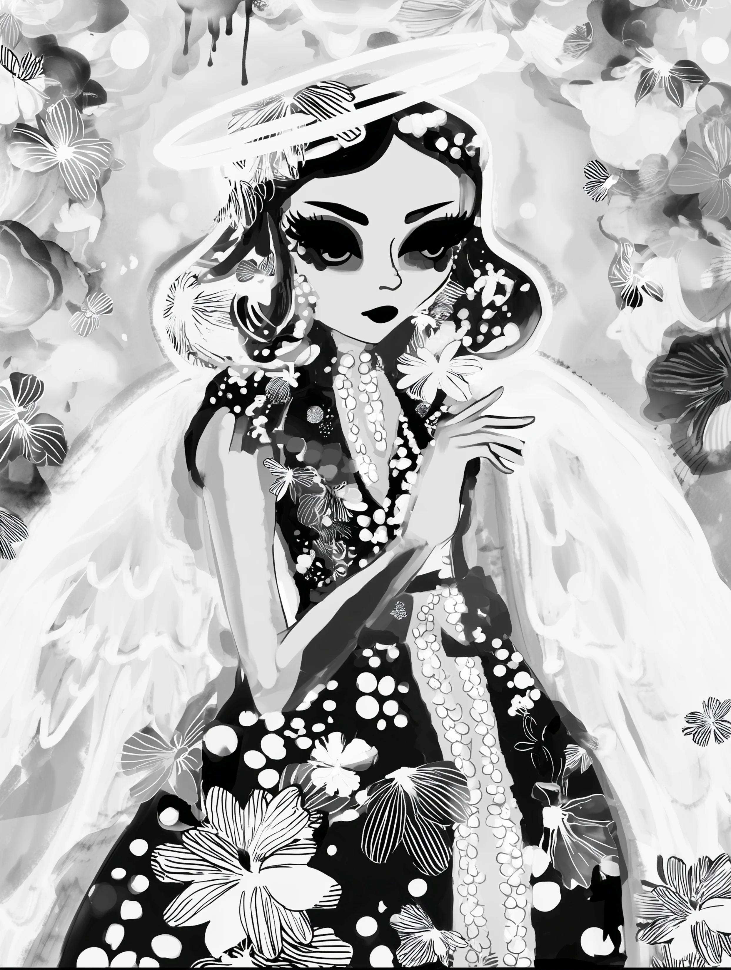 Free printable angel coloring page for adults featuring glowing hair short hair angel